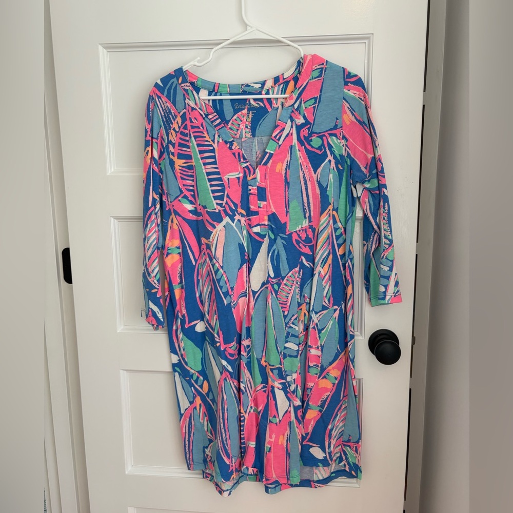 Lilly Pulitzer Blue and Pink Leaf Dress